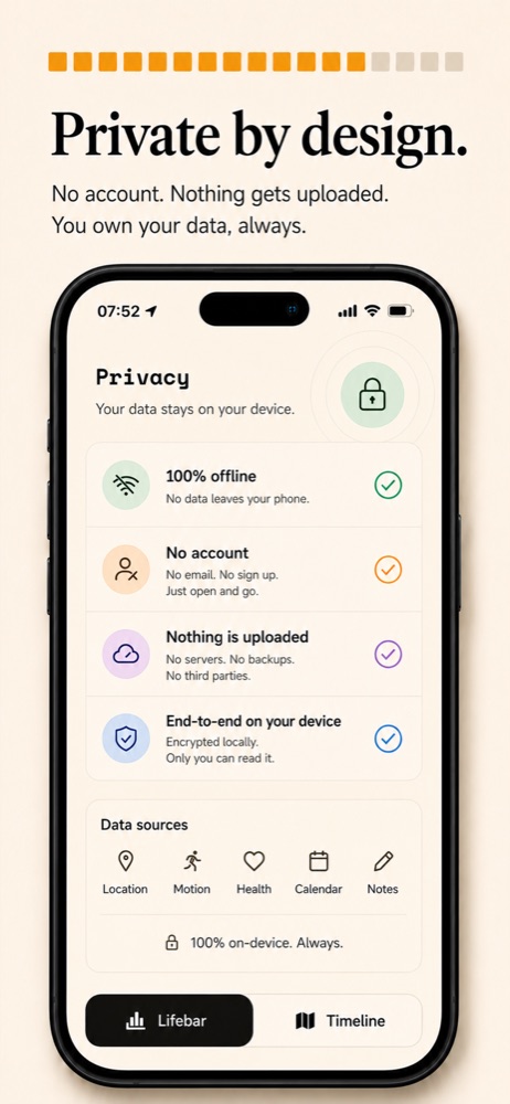LifeXP privacy screen screenshot